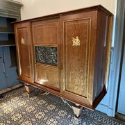 Art Deco sideboard or bar furniture, various veneers, bronze and ironwork, c