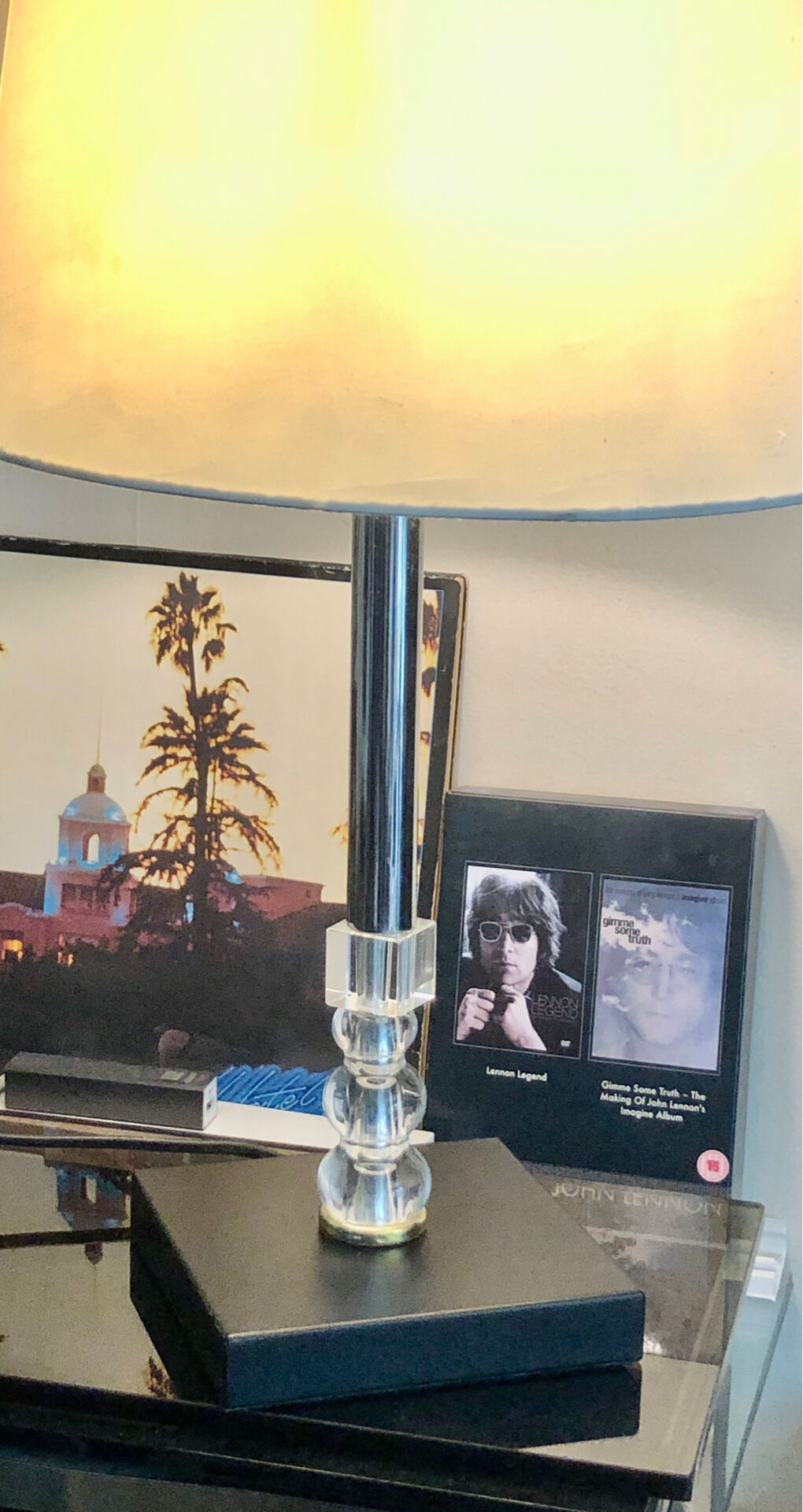 Silver-plated metal lamp base with crystal.