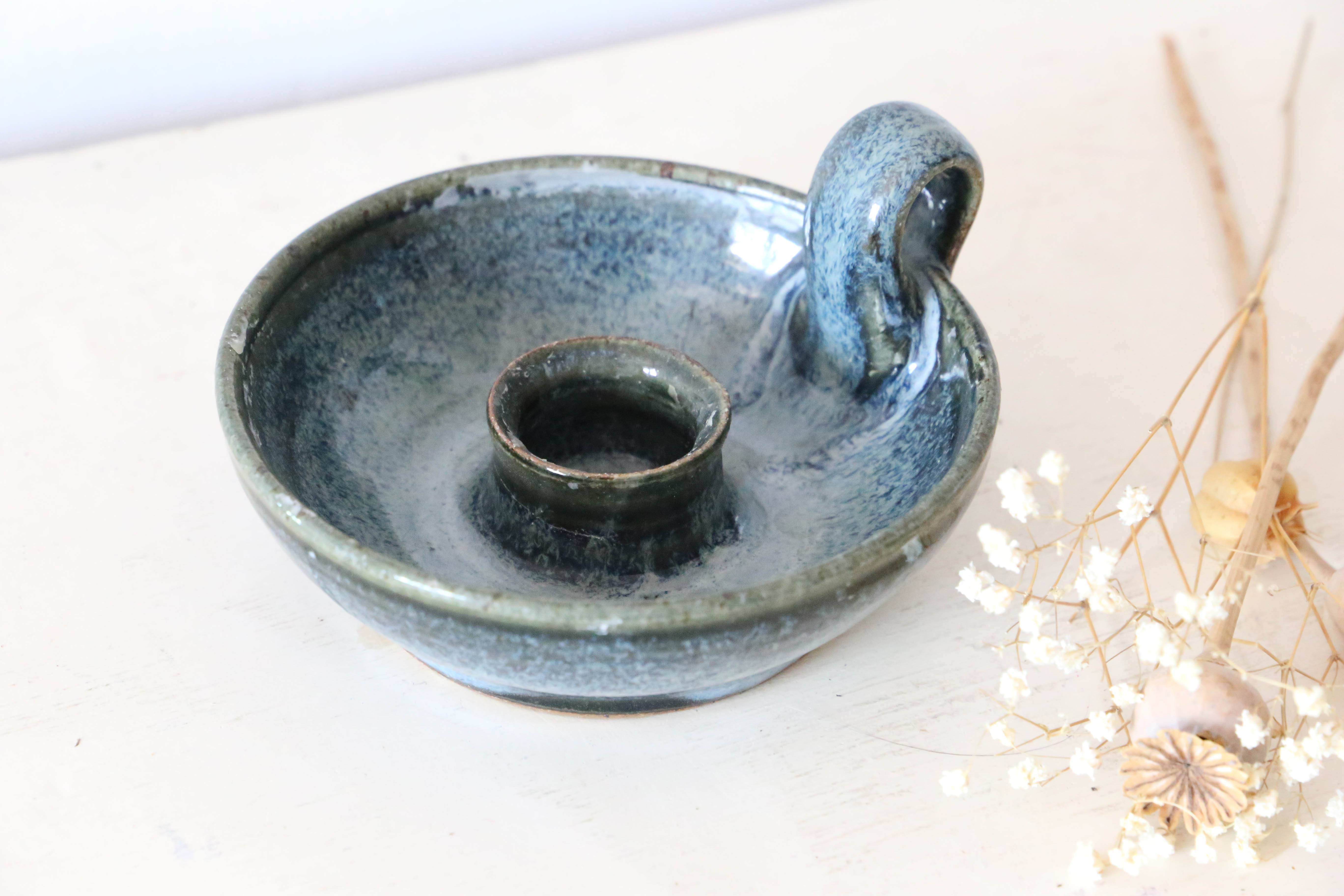 Candle holder, vintage pottery, Manziat, vintage