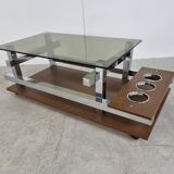 Vintage teak and chrome bar coffee table, 1960s