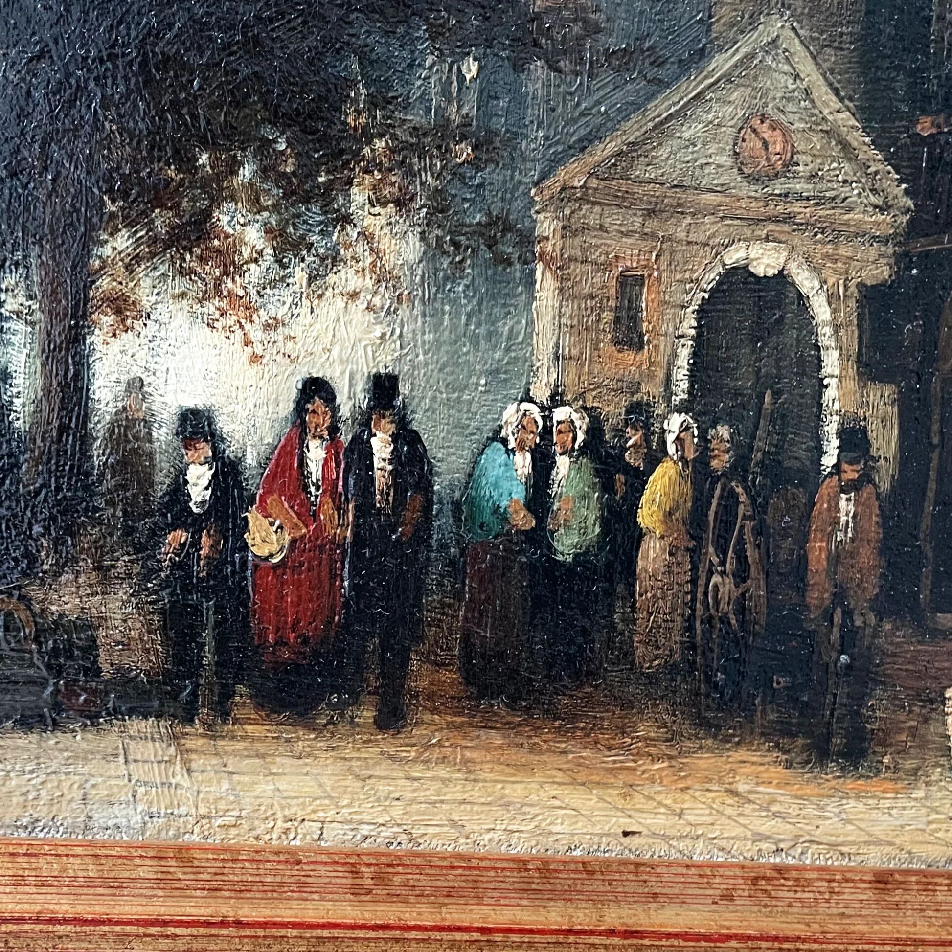 Dutch street scene oil painting in ornate frame signed Nijland