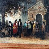 Dutch street scene oil painting in ornate frame signed Nijland