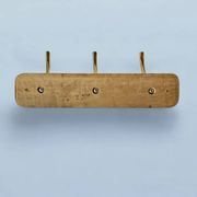 Vintage wall coat rack in lacquered wood - 3 golden hooks