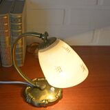 Antique Bedside Lamp / Art Deco Desk Lamp / Brass Table Light / Hand Blown