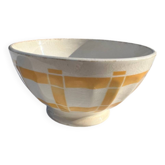 Vintage Earthenware Bowl with Yellow Tiles Pattern