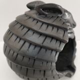 Zoomorphic ashtray armadillo black ceramic signed