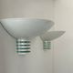 Pair of post-modernist wall lights, white metal and glass, France 1980