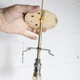 1960s Holophane Ball Pendant Chandelier, Thick Glass, 30 cm, and Vintage Brass