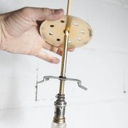 1960s Holophane Ball Pendant Chandelier, Thick Glass, 30 cm, and Vintage Brass