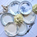 Assiettes plates anciennes dépareillées en faïence terre de fer