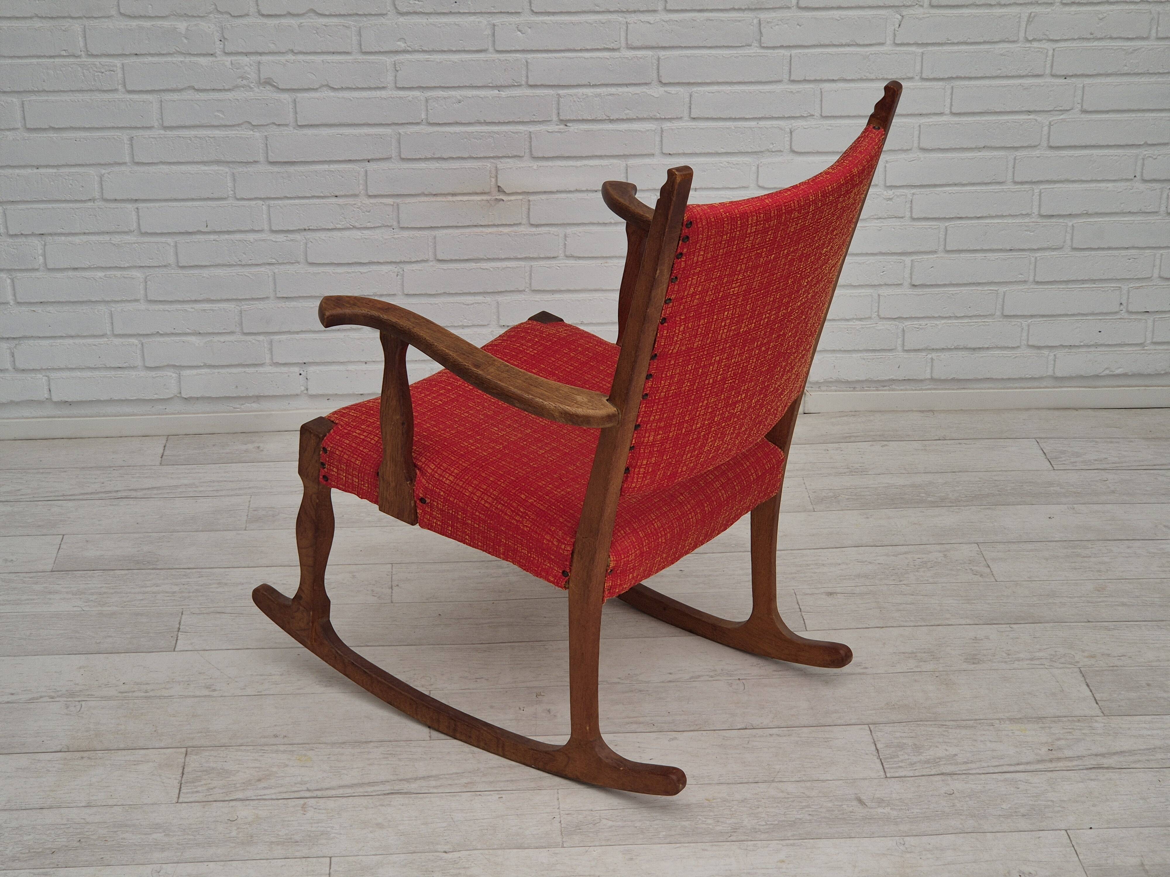 11960s, Danish rocking chair, original good condition, solid oak wood, furniture wool fabric.