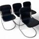 4 leather and chrome metal chairs attributed to Willy Rizzo, 1970s