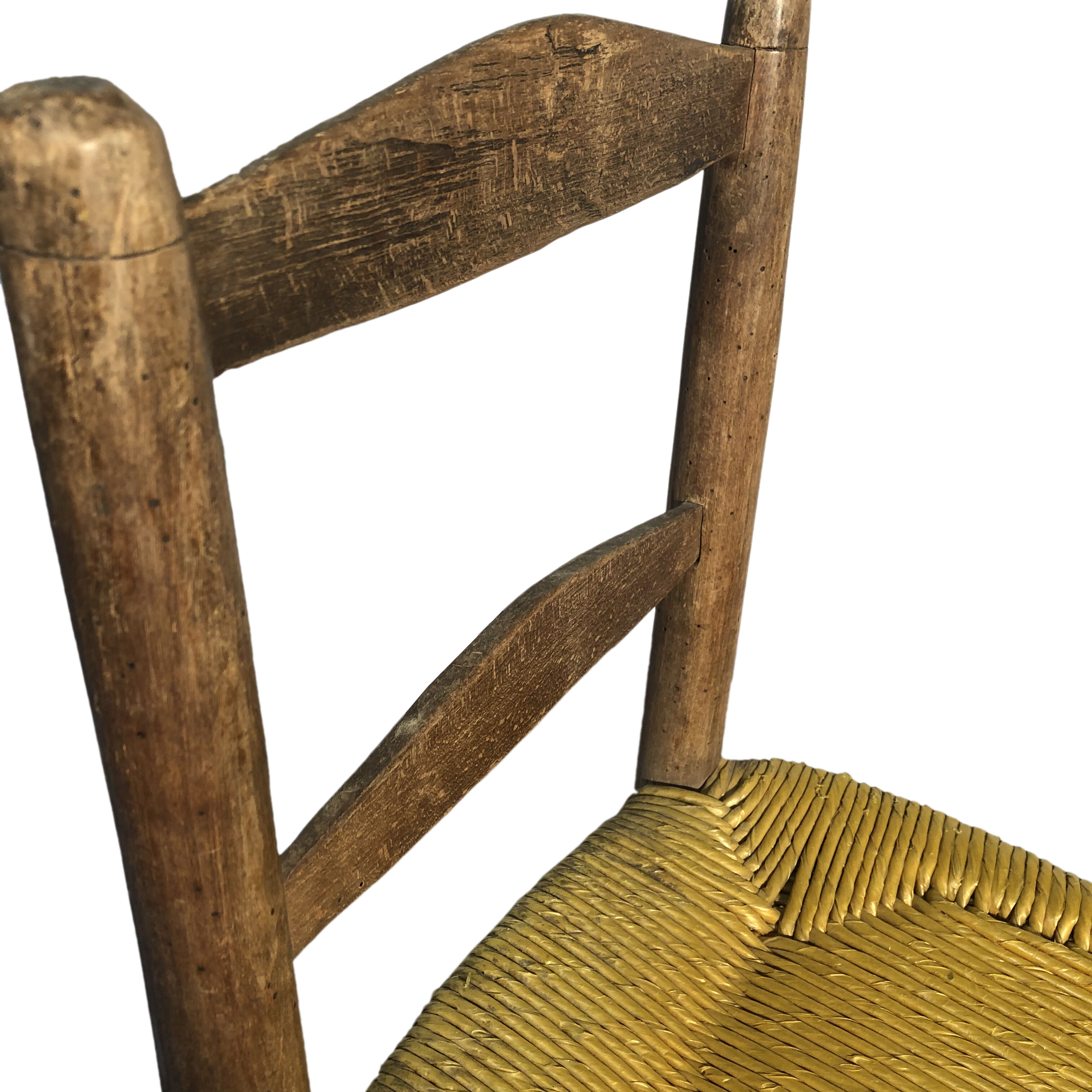 Old wooden chair, mulched seat