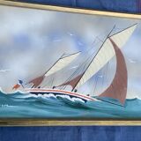 Marine painting, sailboat signed Dorvom, framed, vintage