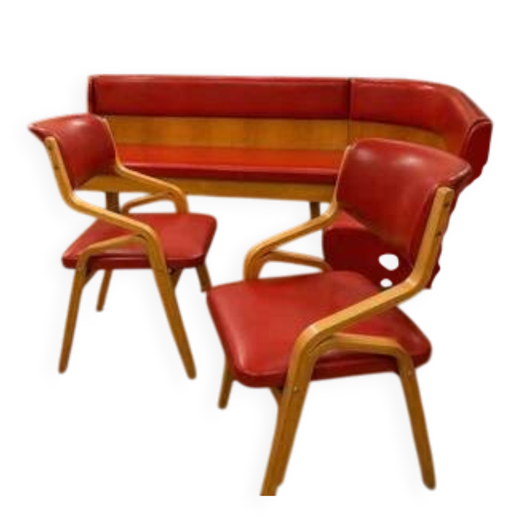 Vintage bench and chairs set Ludvík Volák wood 1970s Czechoslovakia