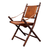 Campaign Cognac Leather Officers folding chair 1950s