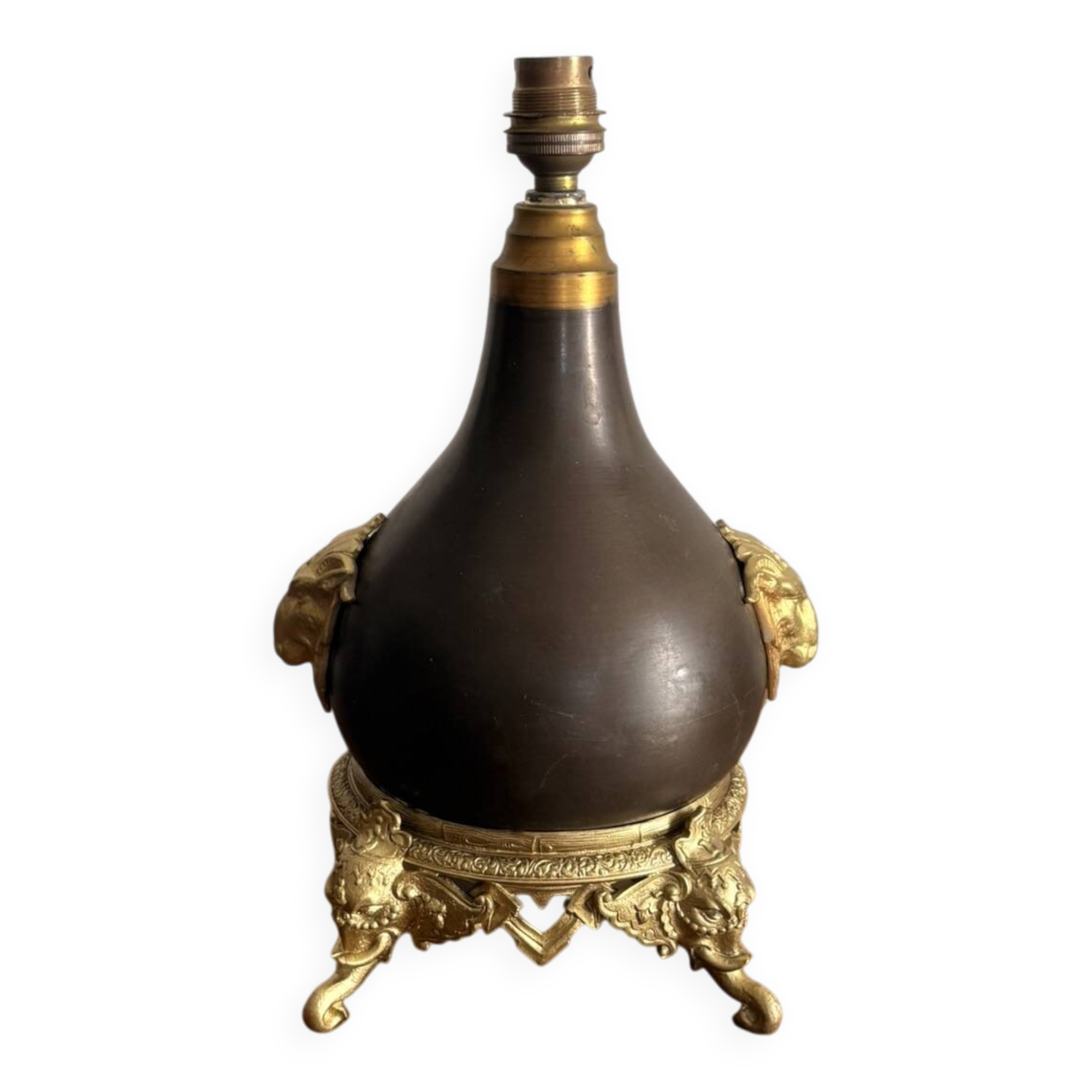 Brass Gold Orientalist Elephant Ram Napoleon III Metal Lamp Base