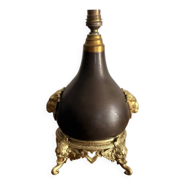 Pied Lampe Métal Laiton Doré Orientaliste Eléphant Bélier Napoléon III