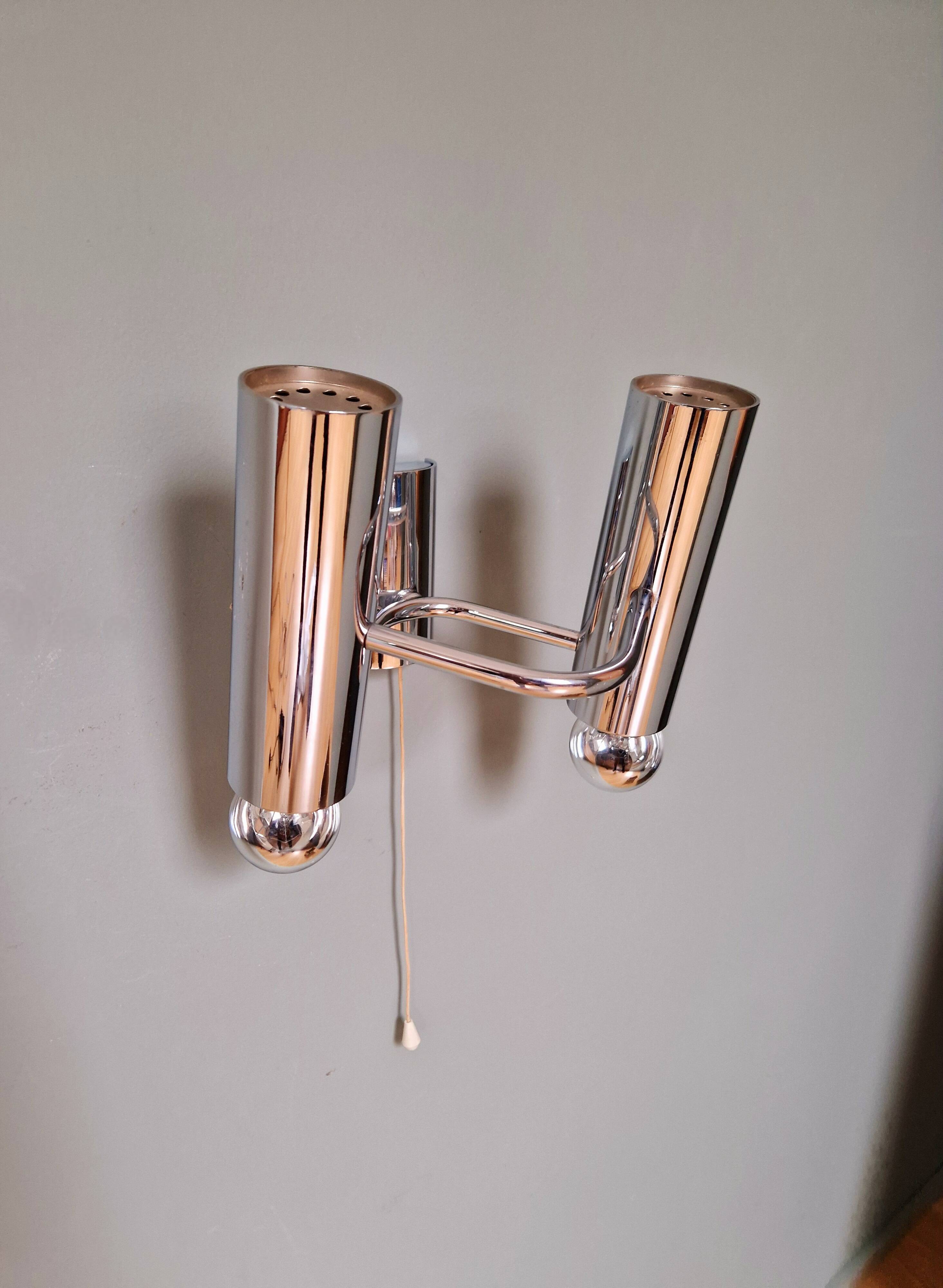Double wall light in chromed metal, G. SCOLARI, 70s