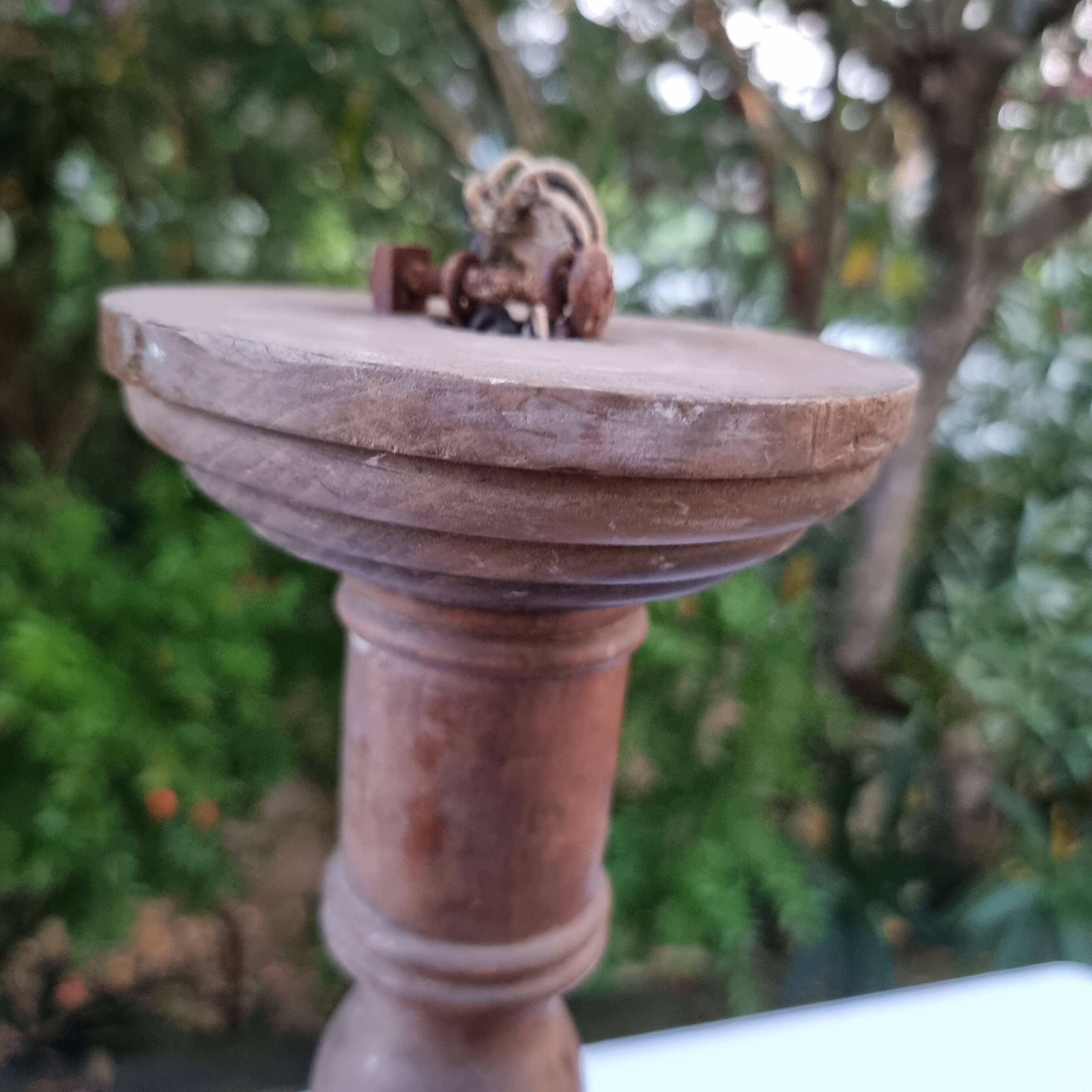 Antique lamp or candlestick, hand-carved, turned wood, Renaissance style