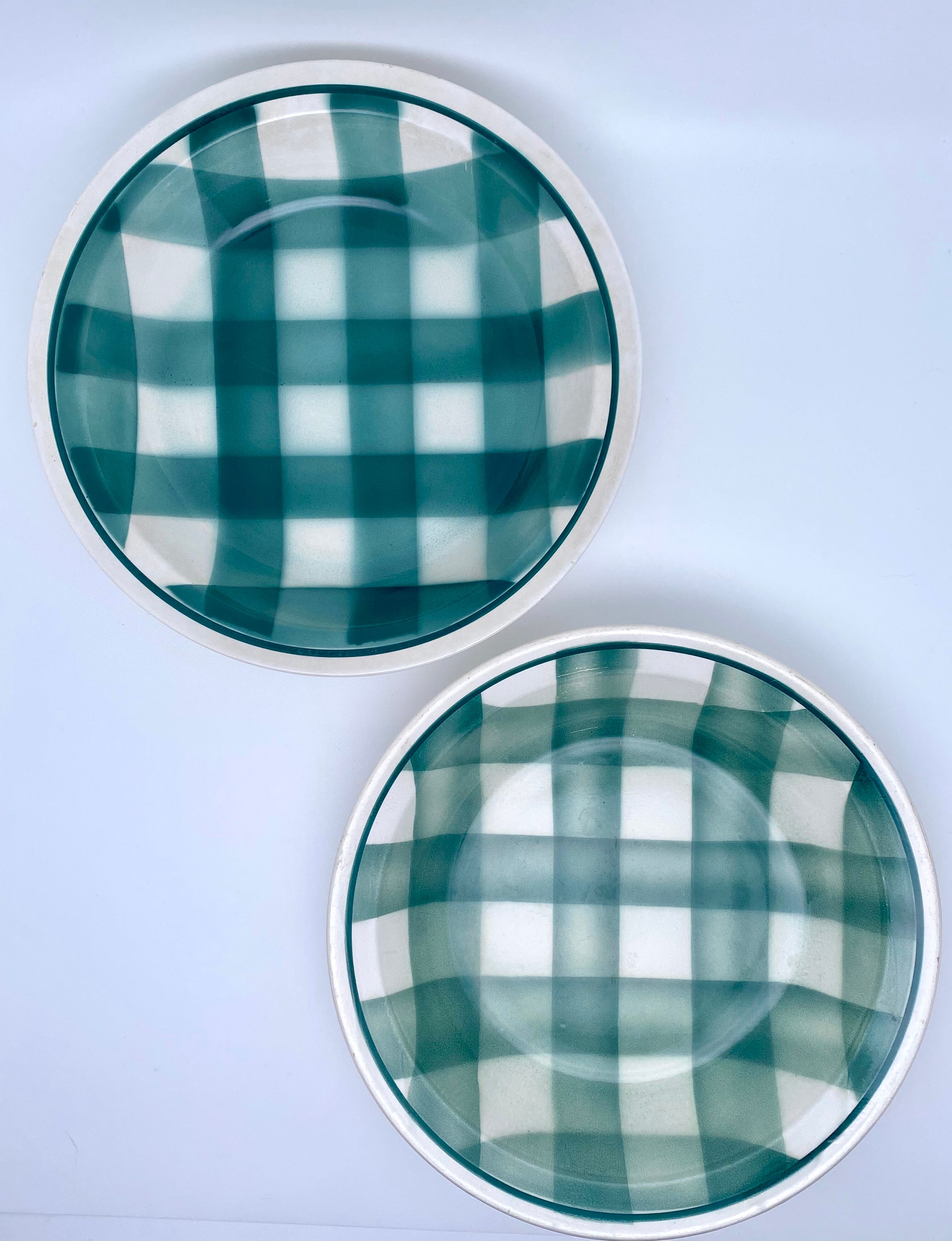 Vintage beige and green checkered service