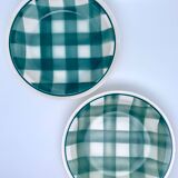 Vintage beige and green checkered service