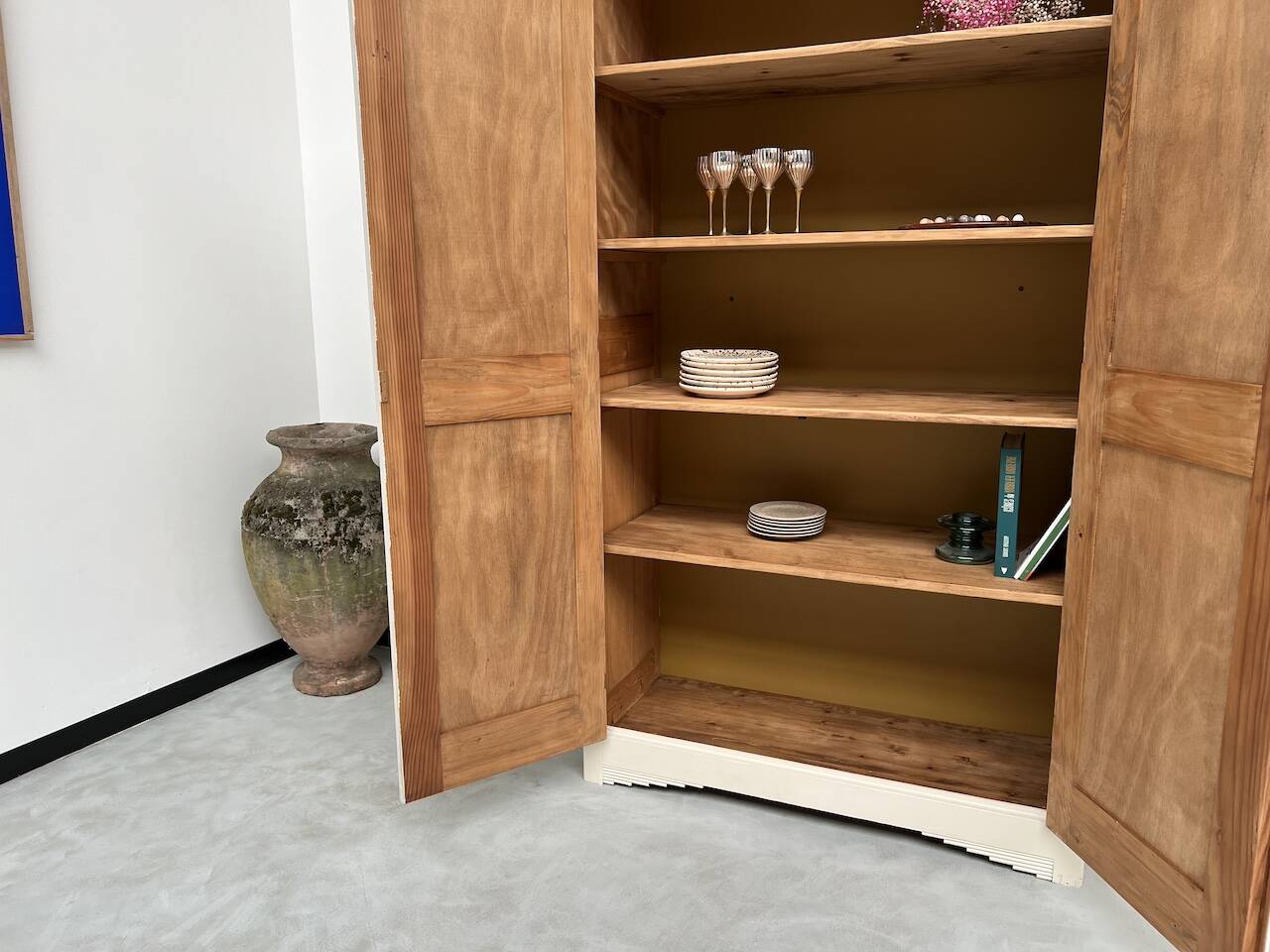 Restored 1930 art deco wardrobe, pure linen color