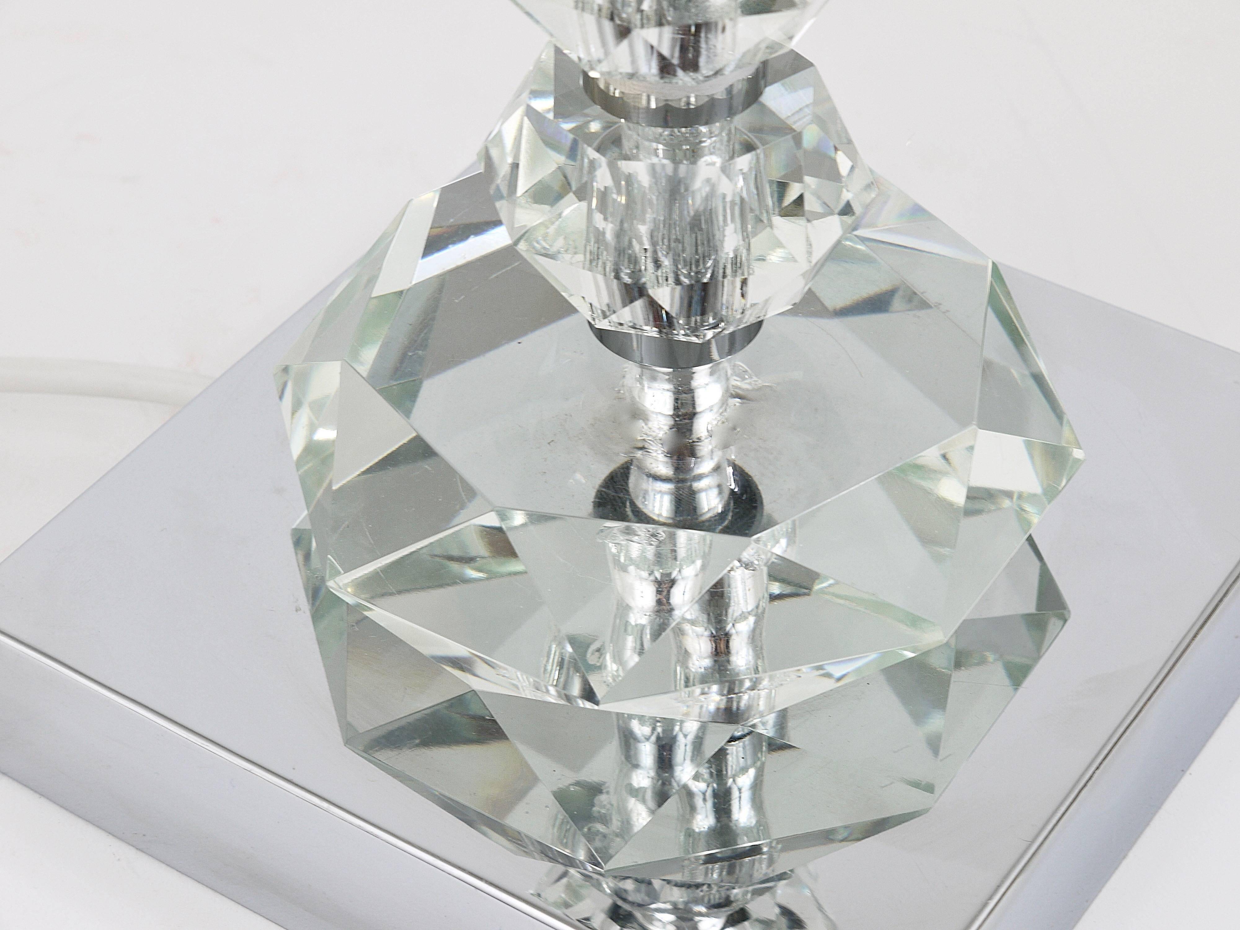 Two Bakalowits table lamps with huge faceted diamond crystals, Austria, 1970s.