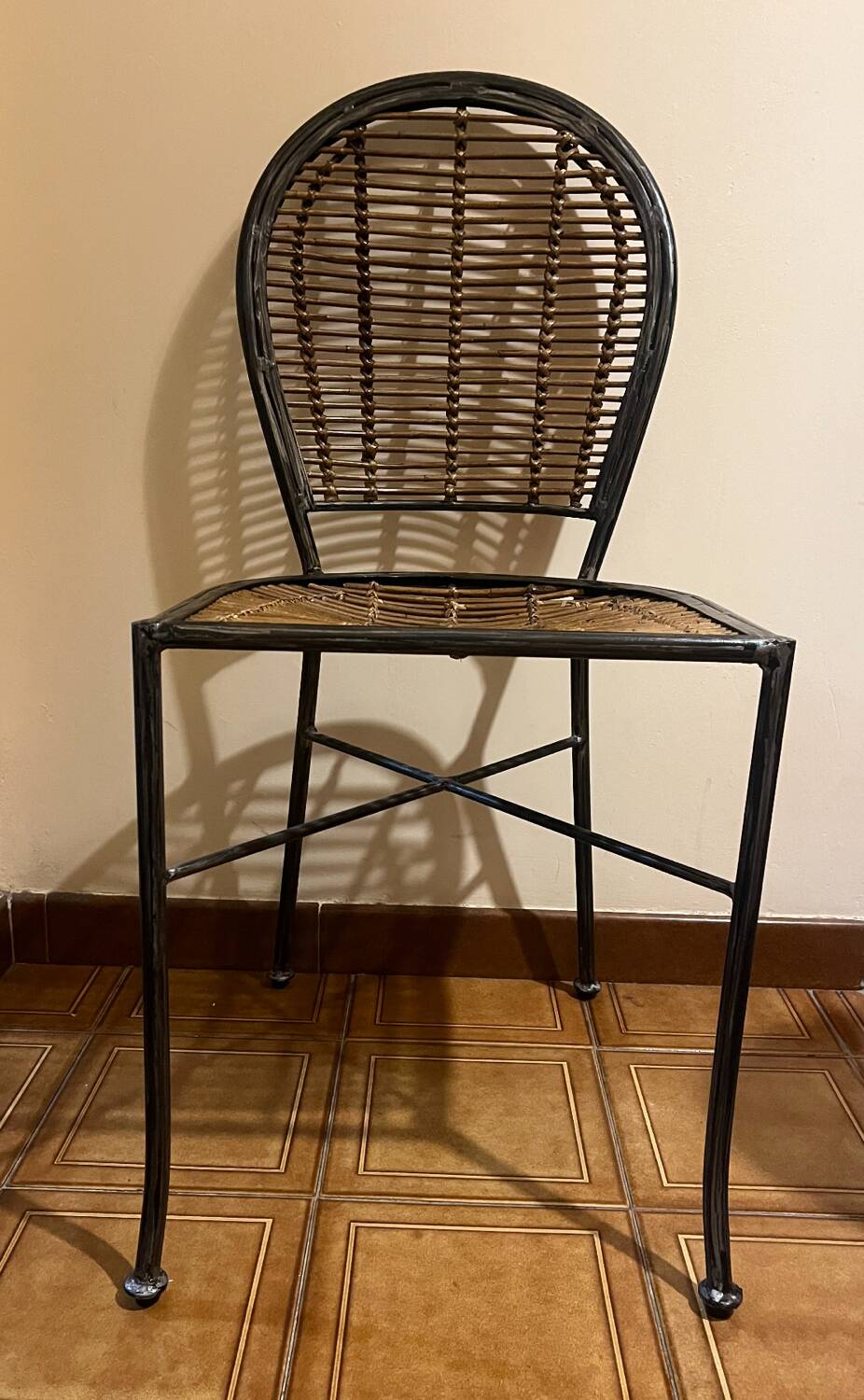 Set of 4 Wrought Iron and Rattan Chairs