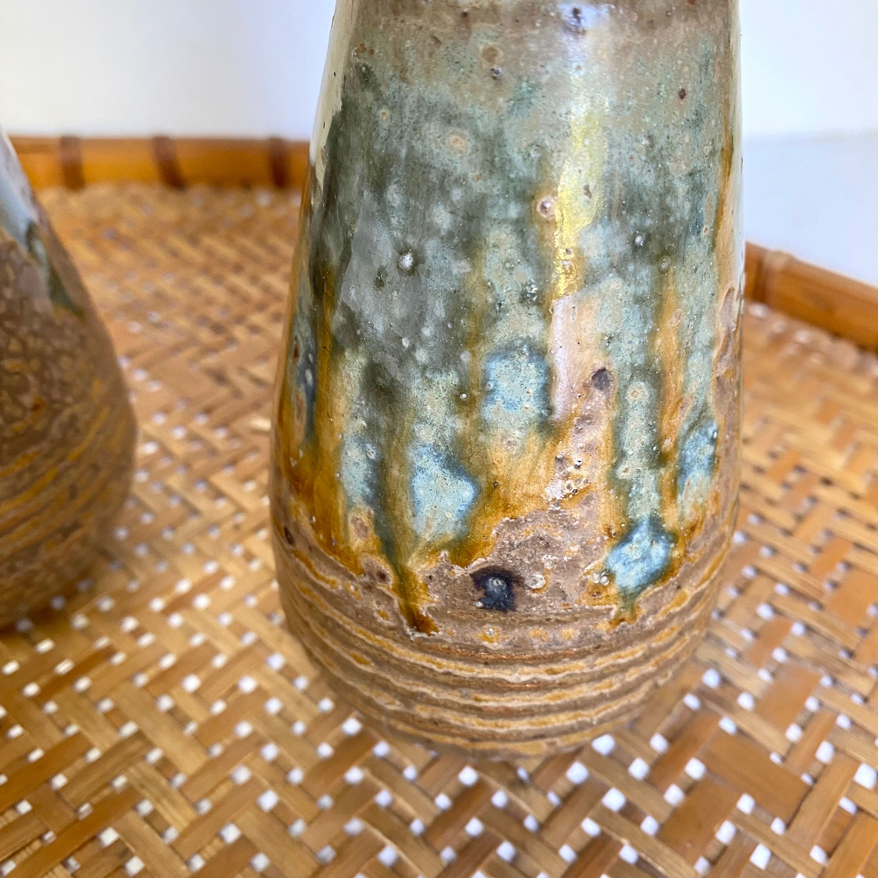 Enamelled stoneware vases