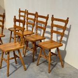 Set of 6 rustic chairs in Vosges pine from the 80s