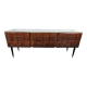 Commode vintage à six tiroirs en loupe d'acajou avec plateau en verre
