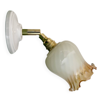Vintage tulip wall light in white and amber glass