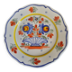 Old flat plate faience henriot quimper basket of flowers decor