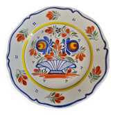 Ancienne assiette plate faïence henriot quimper décor corbeille fleurs