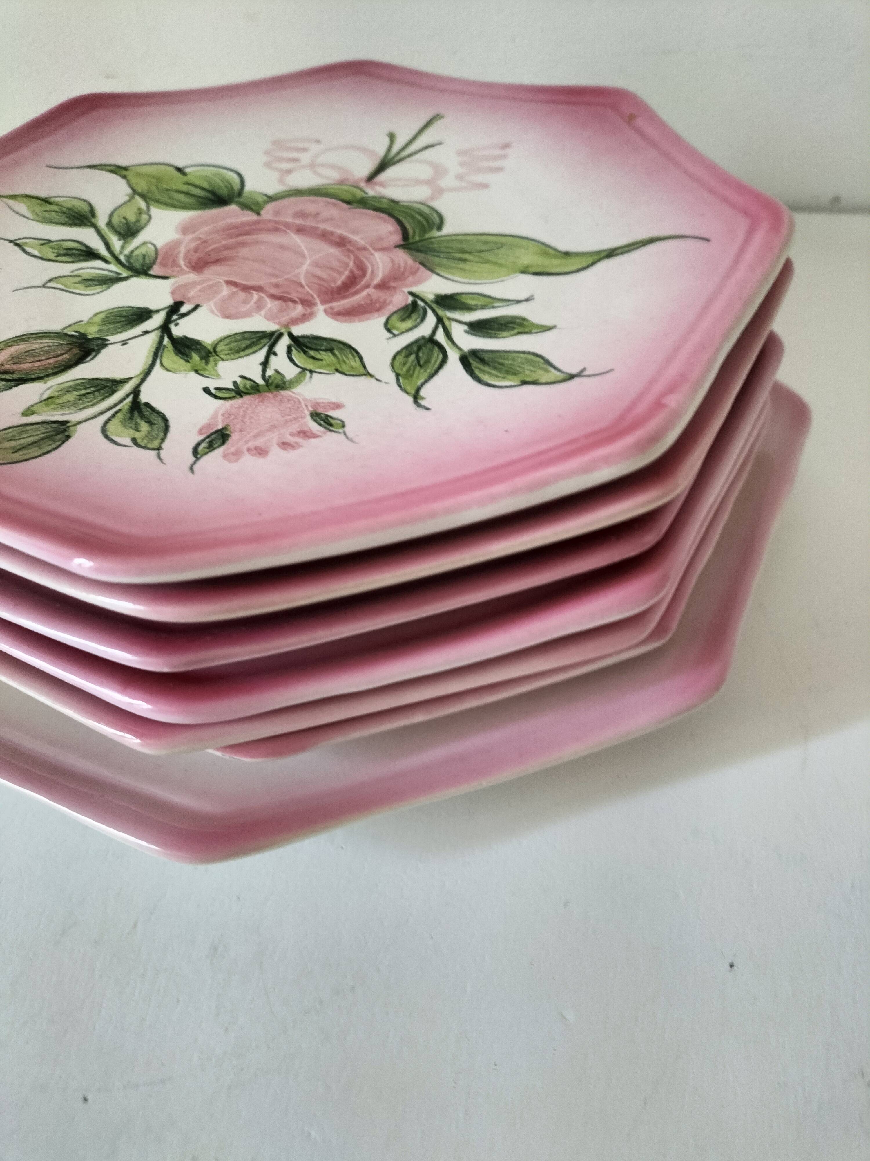 dessert plates and serving dish in earthenware – hand-painted decoration