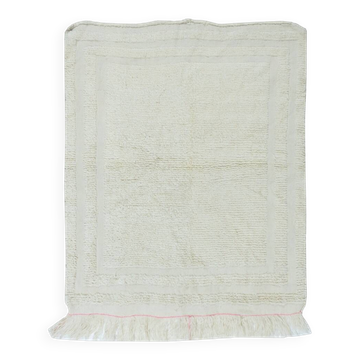 Vintage Minimalist Hand-Knotted Turkish Tulu Accent Rug Made Of Natural Beige Wool