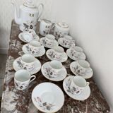 Vintage, coffee service, tea, Limoges, Flowers, cipher, 11 cups and under cups, teapot, 27 pieces