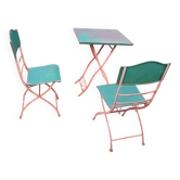 Table de jardin en fer peint, style milieu de siècle, avec 2 chaises, années 1960.