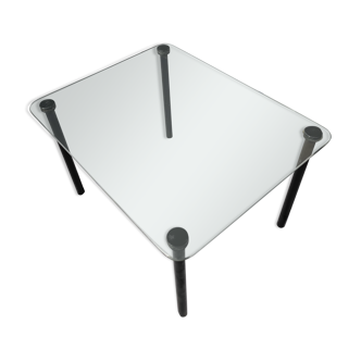 Table basse en verre et métal noir style Pierre Guariche des années 1950/1960