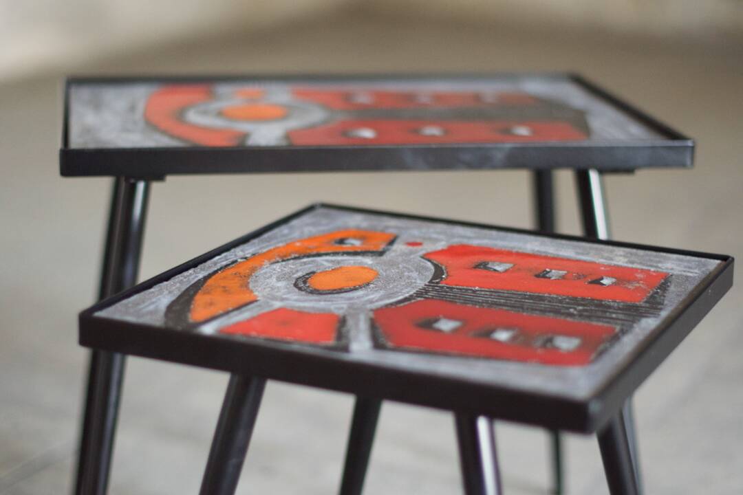 2 nesting varnished ceramic coffee tables - the brothers jean & robert cloutier 1950