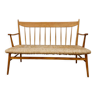 Vintage French rush straw seated sofa hall bench 'Wabi Sabi'