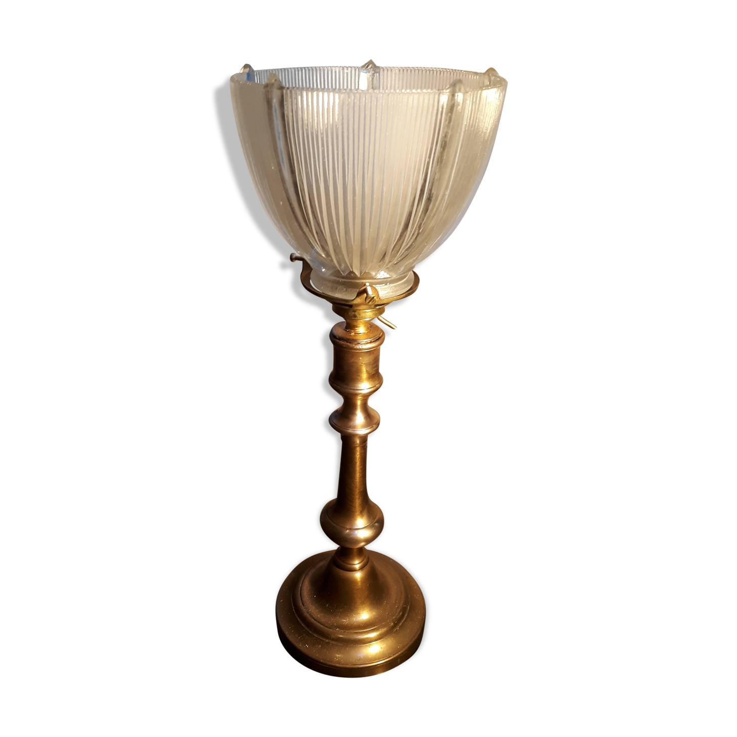 Lampe calice 1930 laiton tulip very thick molded glass 36x14