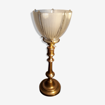 Lampe calice 1930 laiton tulipe verre moulé