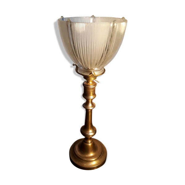 Lampe calice 1930 laiton tulipe verre moulé