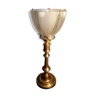 Lampe calice 1930 laiton tulip very thick molded glass 36x14