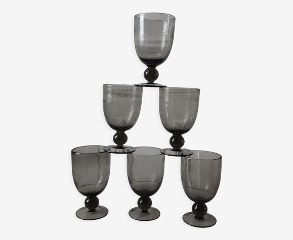 Lot de 6 verres à vin en verre bullé