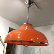 1960s Round Orange Chrome Pendant Light Guzzini style Bedroom Ceiling Lamp