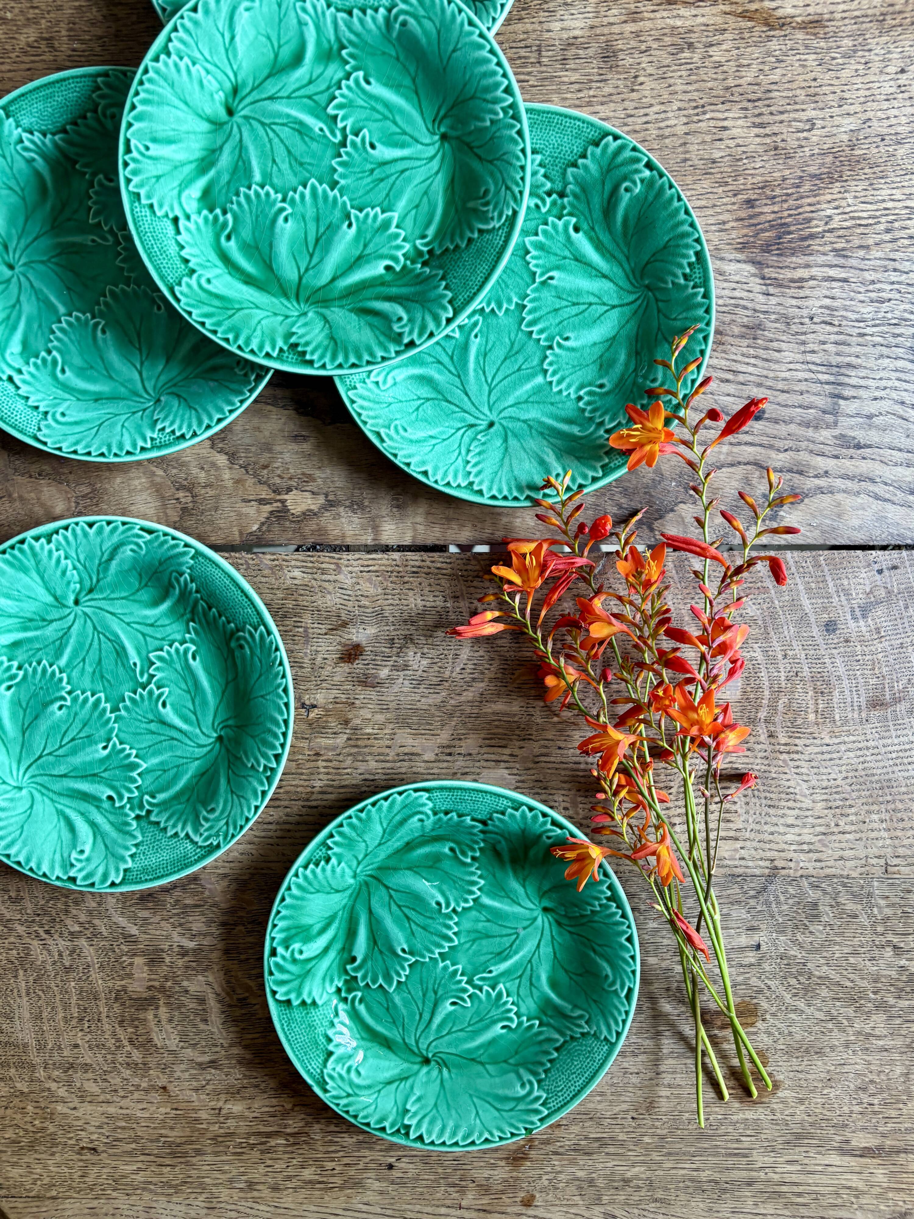 Set of 6 vintage green earthenware plates