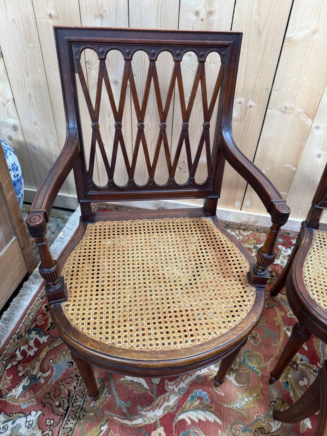 Set of 8 Louis XVI chairs in solid mahogany, with caning.